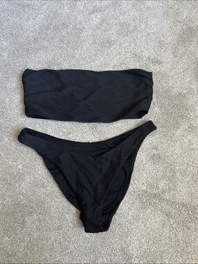 Seafolly Black Ribbed Bandeau Bikini Set